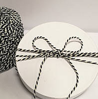 Цветная верёвка хлопок, нить, шпагат, декоративный шнур для упаковки, цвет белый с черным