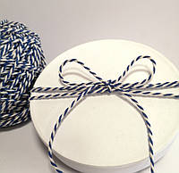 Кольоровий шпагат бавовна, мотузка, декоративний шнур для упаковки, колір синій з білим