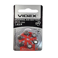 Батарейка Videx ZA13 (PR48) 1,45V, 1штука (блистер по 6шт) для слуховых аппаратов