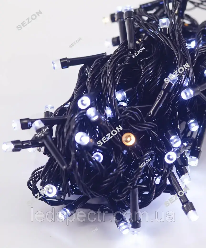 Гірлянда 200 Led чорний дріт, статичний +флеш білий