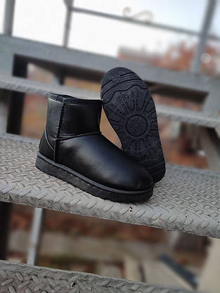 UGG Екошкіряні Чорні уги короткі низькі жіночі чорні теплі зимові міні, фото 5