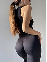 Лосини з ефектом пуш-ап рубчик L/XL, Чорний з моделюючим швом ззаду, фото 3