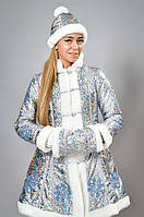 Красивый костюм Снегурочки короткая шубка размер 42-48 Белый голограмма