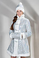 Красивый костюм Снегурочки короткая шубка размер 42-48 Белый лазерка