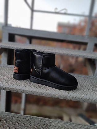 UGG Екошкіряні Чорні уги короткі низькі жіночі чорні теплі зимові міні, фото 4