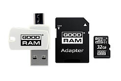 Картка пам'яті MicroSDHC 32 GB UHS-I Class 10 GOODRAM + SD-adapter + OTG Card reader (M1A4-0320R12)