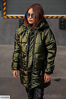 Зимова дитяча підліткова тепла куртка на силіконі 140-170 розміри Хакі, 140-146