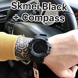 Чоловічий спортивний цифровий годинник з Компасом Skmei Original водонепроникний чорний