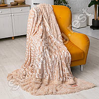 Двостороннє покривало плед Хутряний "Норка" Травка Євро 220x240 см Кремовий в подарунковій сумці