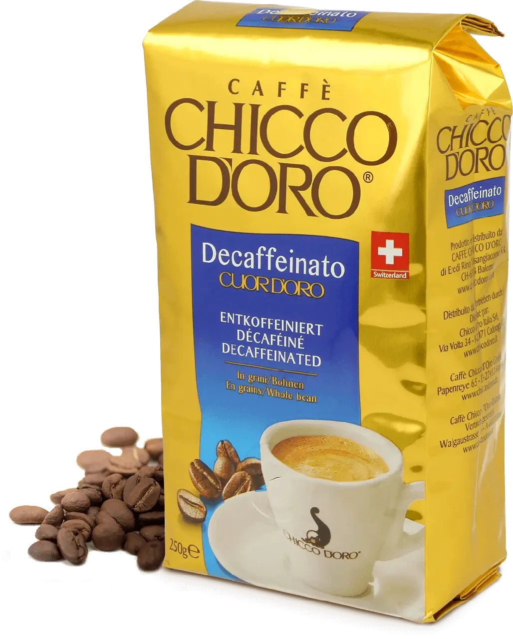 Кава зернова без кофеїну Chicco d'oro Decaffeinato 250г (100% Арабіка)