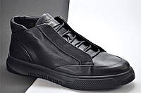 Мужские спортивные зимние кожаные ботинки черные KaDar 4122988