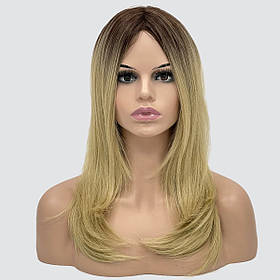 Довга перука з проділом на сітці Whiskey Lace колір світло-пшеничний блондин із темною прикореневою.