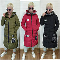 Жіночі зимові куртки — 921-1-ян — зимова жіноча куртка по коліно з написами