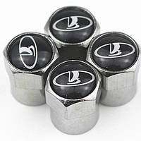 Защитные металлические колпачки на ниппель, золотник автомобильных колес с логотипом Lada - хром