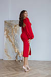 Сукня довжини міді з рукавами-ліхтариками червоного кольору, фото 2