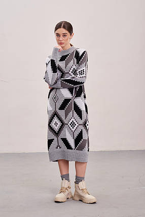 В'язана жіноча сукня «Міраж» (сірий, графіт, чорний, білий), фото 2