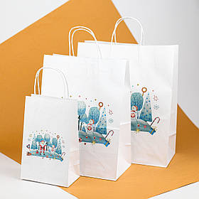 Пакет Новорічний 260*150*350 Подарункові пакети на Новий рік з малюнком Пакет для цукерок "Дід Мороз і Сніговик"