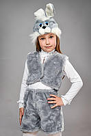 Новогодний костюм для мальчиков зайчик меховой белого цвета 30-32 Серый