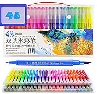 Акварельні маркери  Dual Tip Brush Pens 48 штук професійні маркери для малювання, набір скетч маркерів