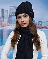 Шапка женская и шарф комплект черный Каталина 543W