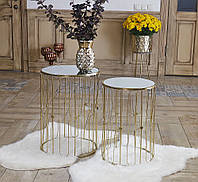 Комплект 2-х журнальных столов Арт противень золотой металл с зеркальной основой Гранд Презент 70105