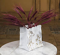 Ваза Польовий букет біла - золоті квіти полістоун 18 см Гранд Презент СП516-8