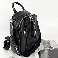 Жіночий шкіряний рюкзак міський зі вставкою під змію з текстильним ремінцем Polina & Eiterou чорний, фото 3