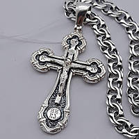 Комплект серебряная черненая цепочка бисмарк с крестиком 925 проба