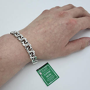 Срібний широкий масивний чоловічий браслет плетіння бісмарк срібло 925 проби чорнене