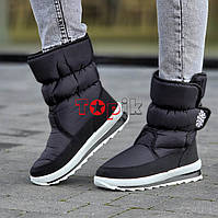 Дутіки жіночі зимові чорні чоботи на липучці Дутики женские зимние черные сапоги на липучке (Код: Л3080)
