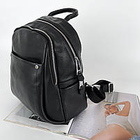 Жіночий шкіряний міський рюкзак на одне відділення Polina & Eiterou чорний, фото 3