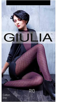 Колготи 150 ден бавовняні фантазійні мереживні Giulia Rio 150 бордового кольору 3 розмір