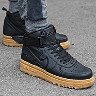 Мужские зимние кроссовки Nike Air Force Gore Tex High обувь с мехом Найк Аир Форс Гортекс высокие черные