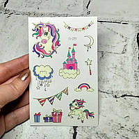 Флеш тату тимчасові татуювання дитячі, світяться в темряві Єдинороги 7,5х12 см EI-229