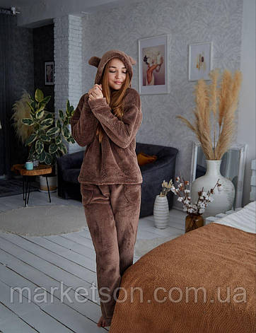 Жіноча піжама махрова тепла з вушками, домашній костюм р. S,M,L,XL, фото 1