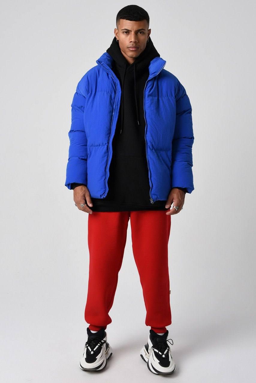 Куртка пуховик чоловіча зимова до -10 синя тепла молодіжна вкорочена дута без капюшона, фото 1