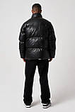 Куртка пуховик чоловіча зимова до -20 чорна тепла молодіжна укорочена дута шкіряна, фото 4