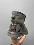 Уги жіночі Ugg Grey Metallic Suede сірі натуральна замша на овчині лакова п'ята короткі, фото 8