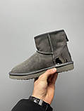 Уги жіночі Ugg Grey Metallic Suede сірі натуральна замша на овчині лакова п'ята короткі, фото 4