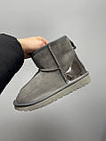 Уги жіночі Ugg Grey Metallic Suede сірі натуральна замша на овчині лакова п'ята короткі, фото 5