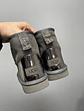 Уги жіночі Ugg Grey Metallic Suede сірі натуральна замша на овчині лакова п'ята короткі, фото 7