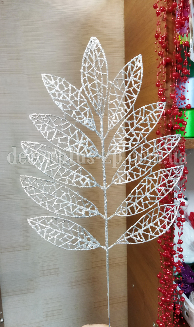 Гілочка  - листя гліттер. Срібло, фото 1