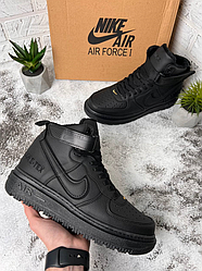 Зимові чоловічі кросівки Nike Air Force 1 High Gore-Tex Black Найк Аір Форс високі чорні шкіряні з хутром