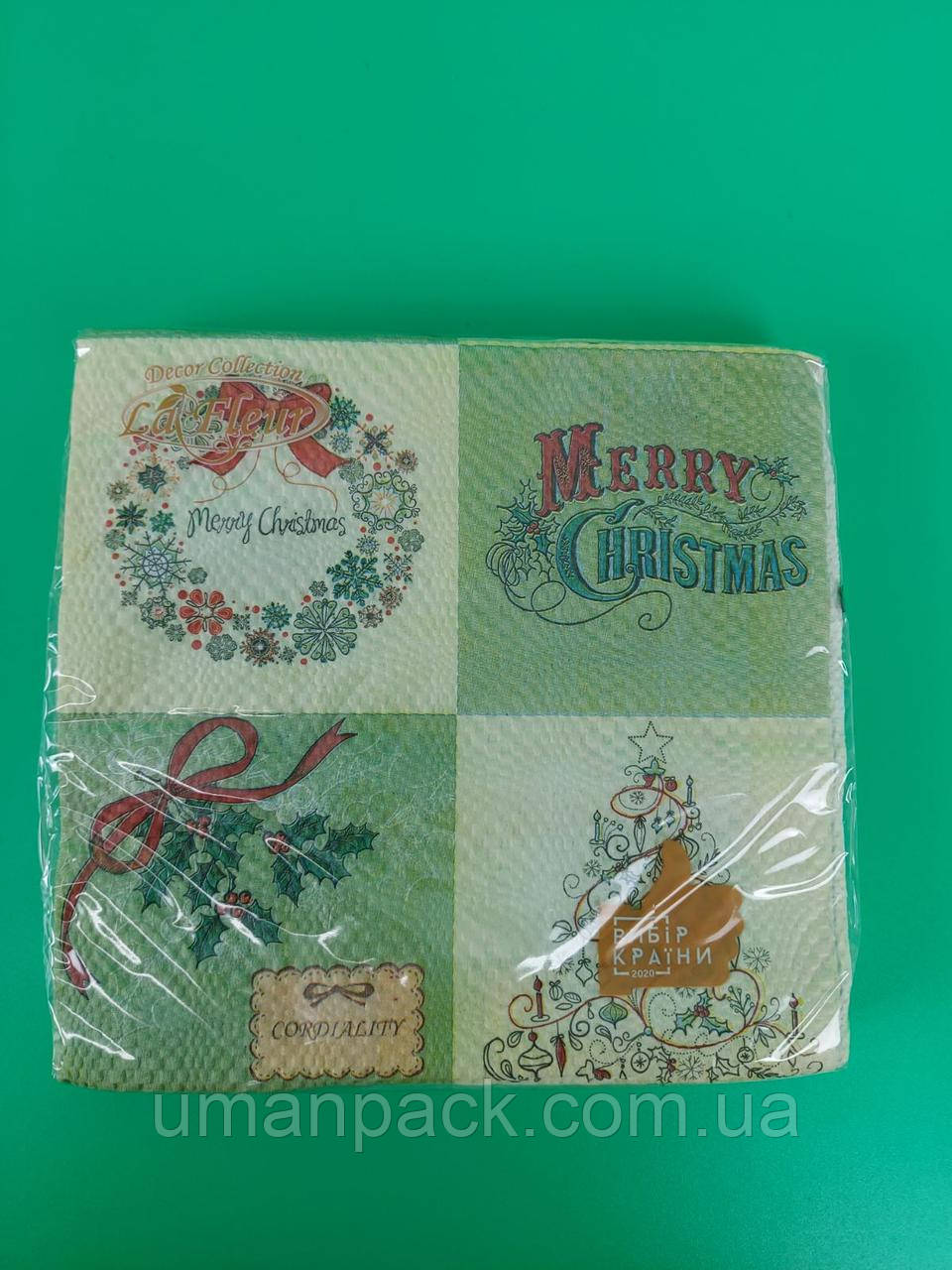 Серветки паперові новорічні (ЗЗХЗЗ, 16 шт.) La Fleur "Вінтажна ялинка" (664) (1 пачка)