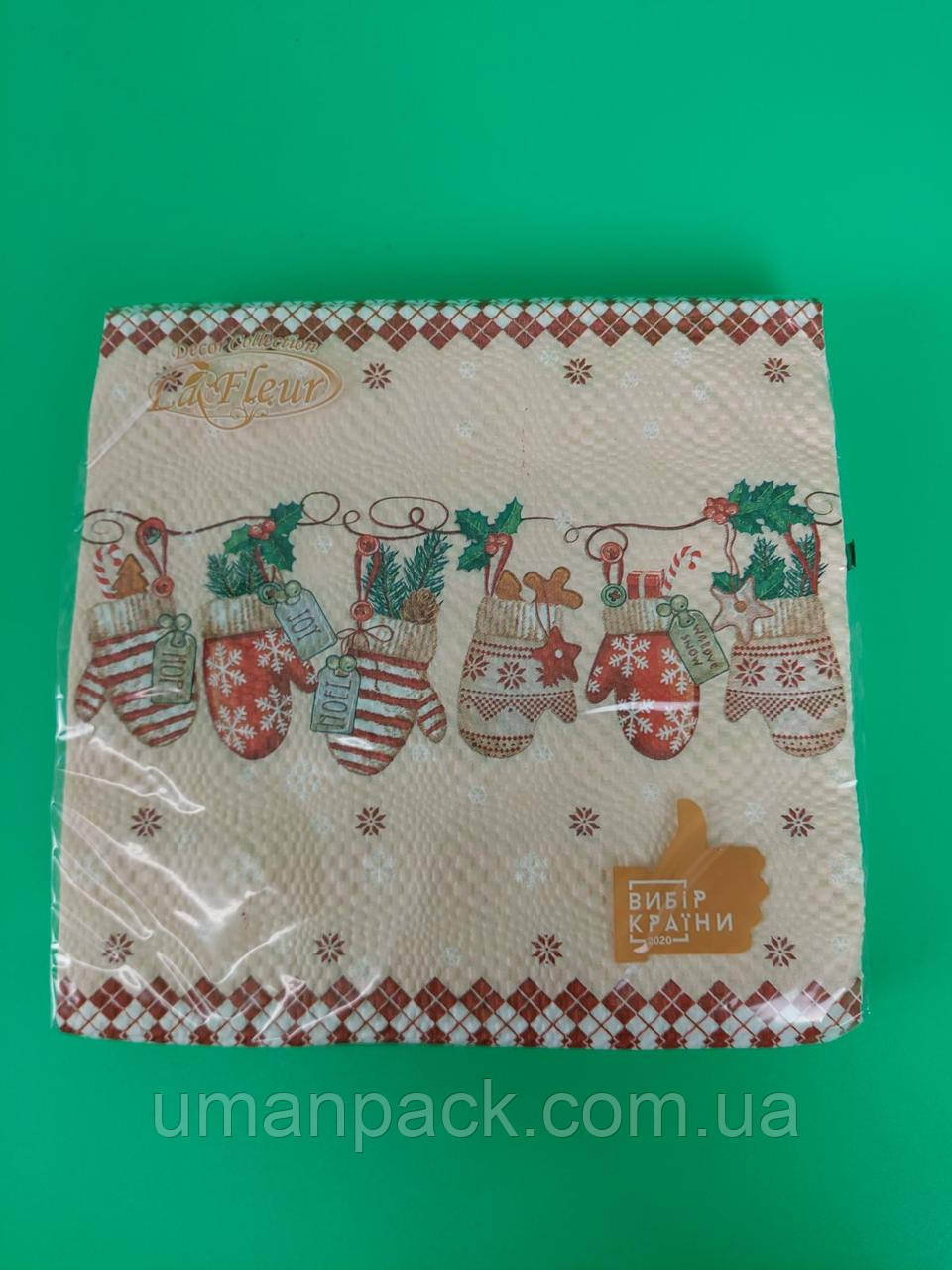 Серветки паперові новорічні (ЗХЗЗ, 16 шт.) La Fleur "Празникові рукавички" (1 пачка)