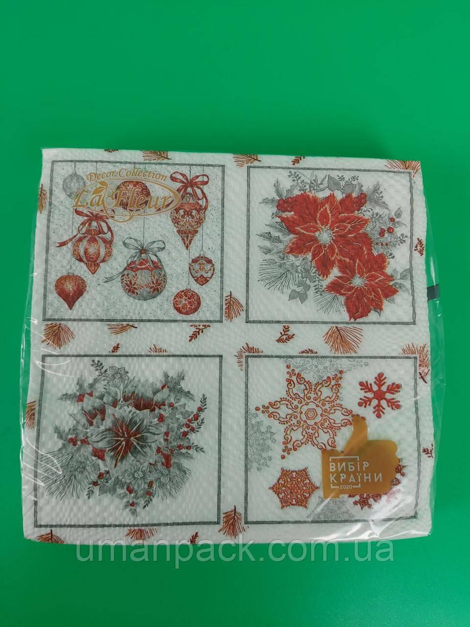 Серветки паперові новорічні (ЗЗХЗЗ, 16 шт.) La Fleur "Червоний декор" (1 пачка)