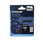 Карта памяти MicroSDXC 64GB UHS-I Class 10 Patriot LX + SD-adapter (PSF64GMCSDXC10), фото 4