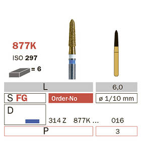 Бор алмазний для обробки цирконію, для турбінного наконечника Z877K 016M