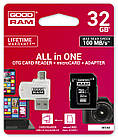 Карта памяти MicroSDHC 32GB UHS-I Class 10 GOODRAM + SD-adapter + OTG Card reader (M1A4-0320R12), фото 3