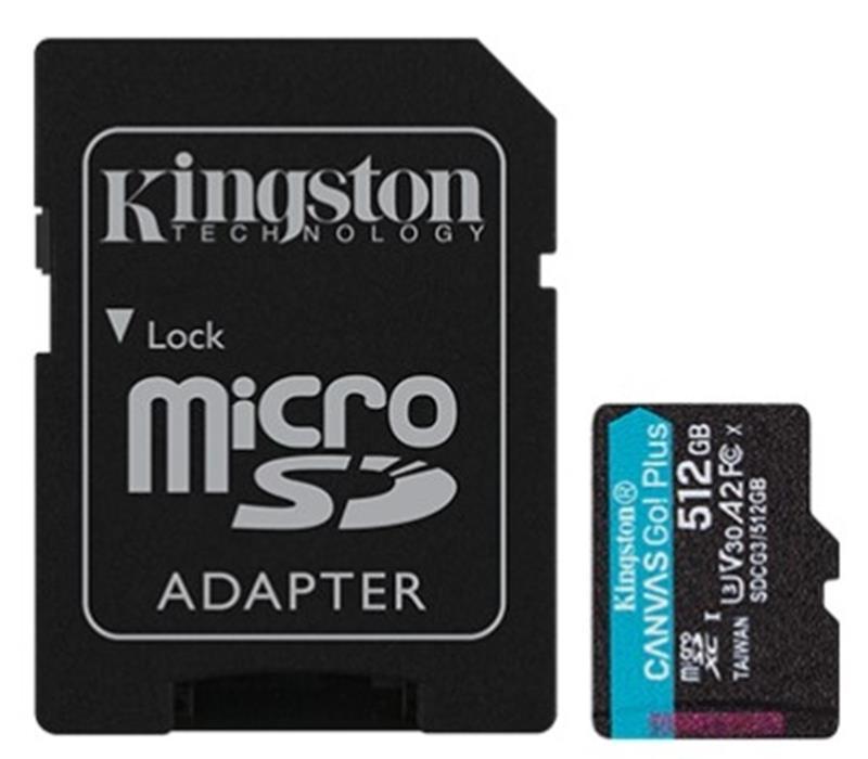 Картка пам'яті MicroSDXC 512 GB UHS-I/U3 Class 10 Kingston Canvas Go! Plus R170/W90MB/s + SD-адаптер